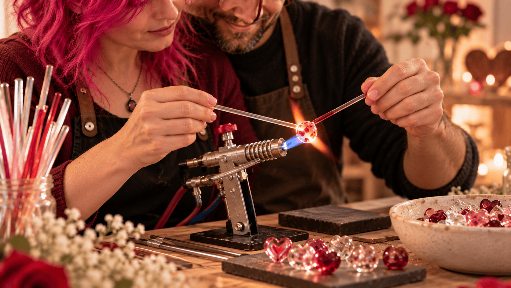 Atelier saint valentin verre au chalumeau | verre d'art