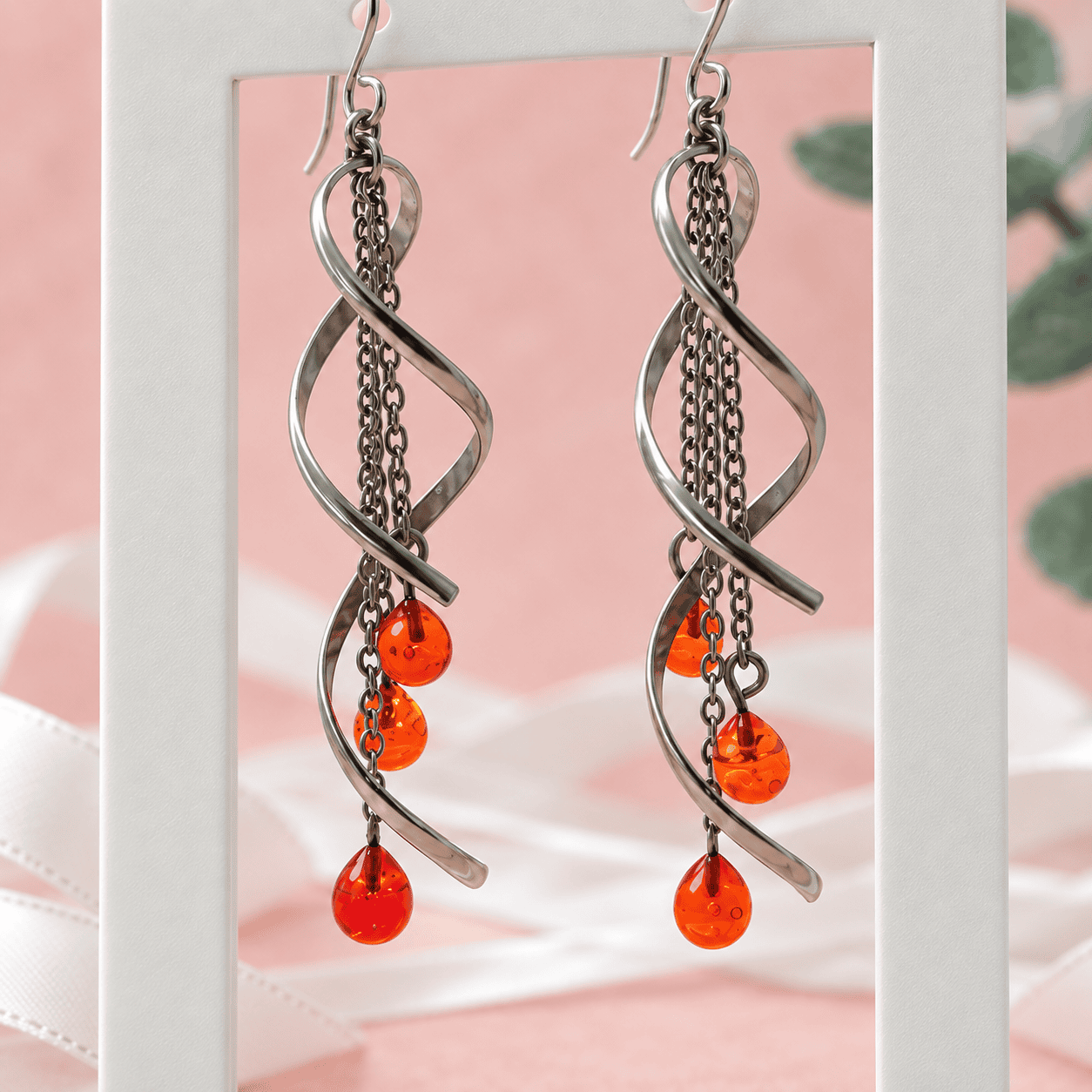 Boucles d'oreilles rouges en verre recyclé Flammes de Rubis